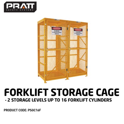 PRATT FORK LIFT GAS CYLINDER CAGE TALL DOUBLE DOOR 4 LEVS 16 CYLINDERS
